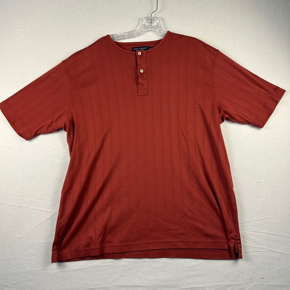 Daniel Cremieux Collection Mens XL Rust Red Ribbed Cotton Henley Shirt